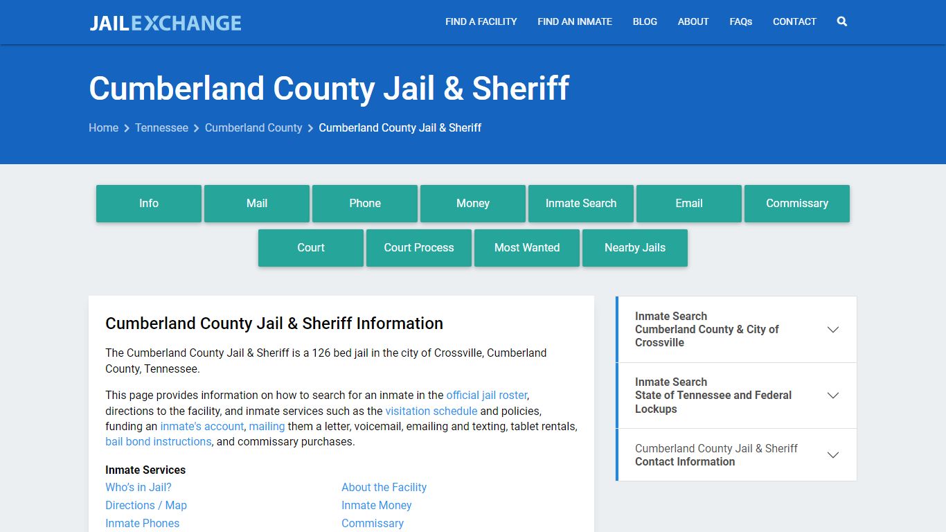 Cumberland County Jail & Sheriff, TN Inmate Search, Information